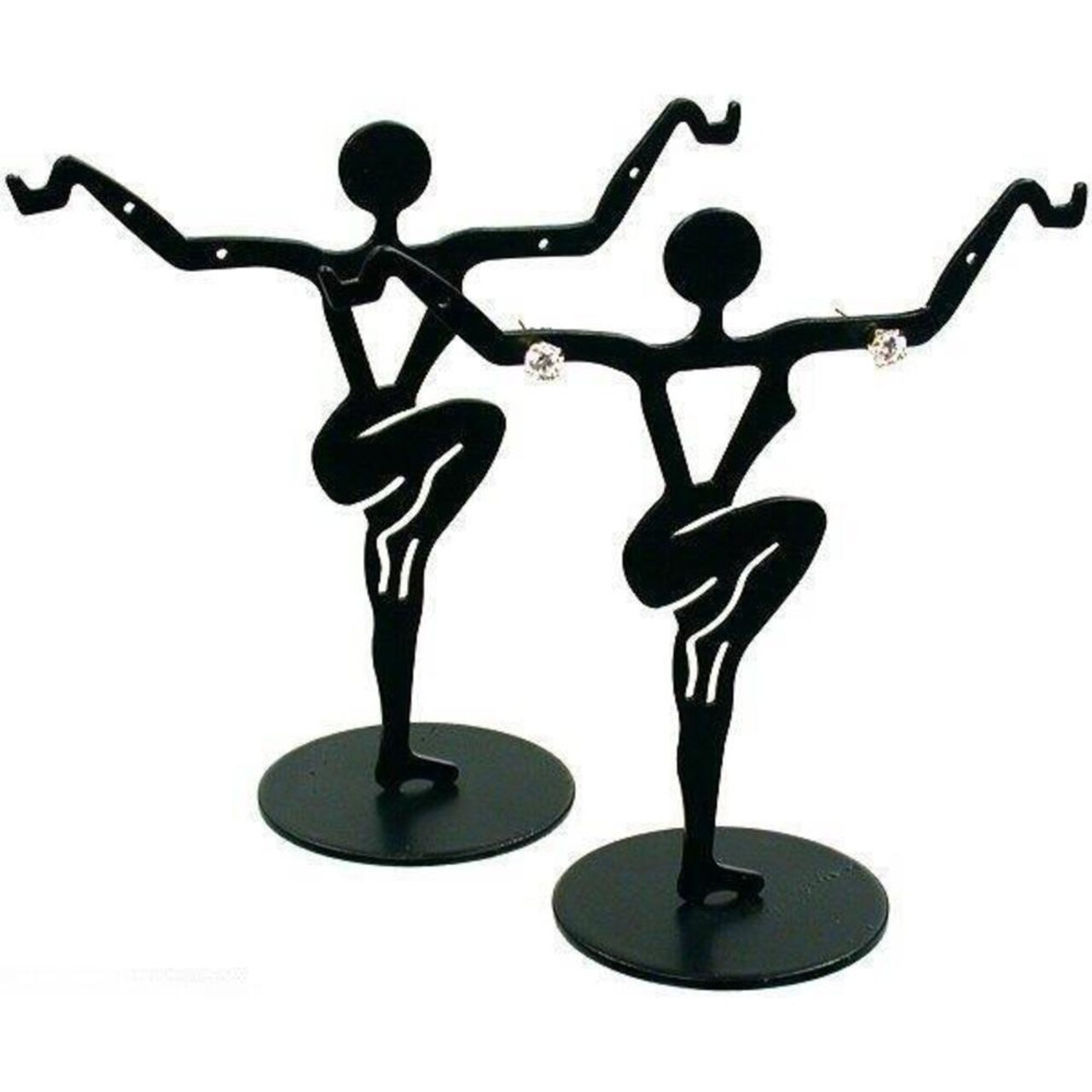 2 Black Metal Earring Dancer Jewelry Showcase Display Stands 3.25"